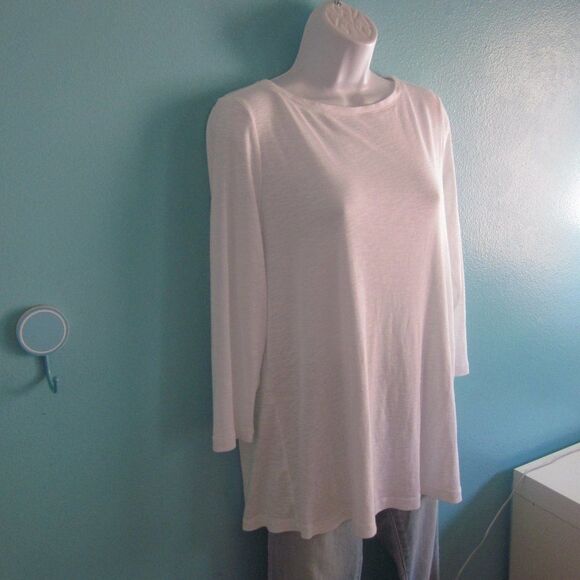 J. Jill Womens M White Pima Cotton 3/4 Slv Tee Back Button Detail Pullover Top - Picture 1 of 6